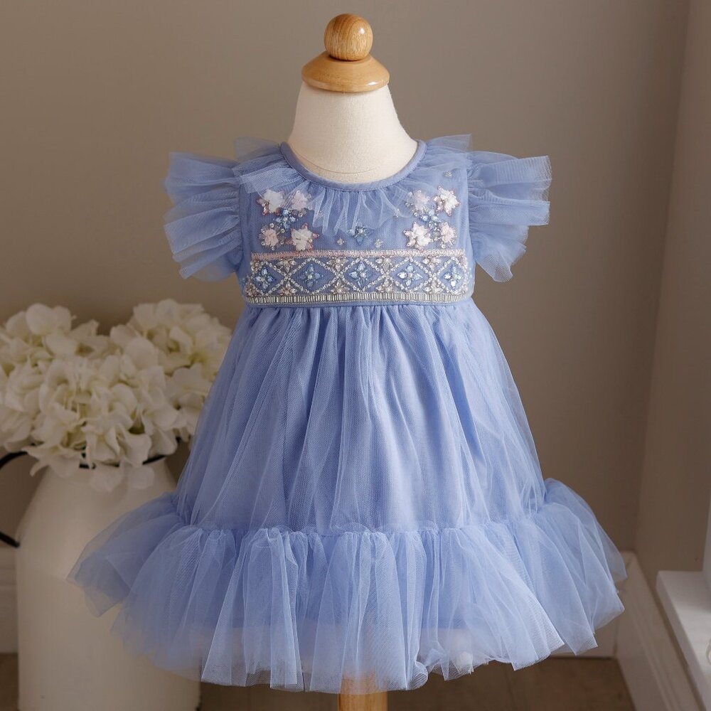 Tutu Du Monde Bebe Tulle Dress Antoinette Plume Blue Portrait Party NWT